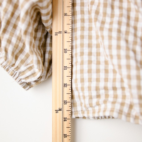 Gingham Smocked Puff Sleeve Wrap Crop Top‎ Medium Cottagecore Milkmaid Boho - Picture 5 of 8